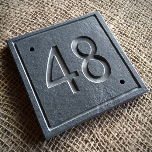 RIVEN Slate House Sign Door Number with BORDER - NATURAL FINISH